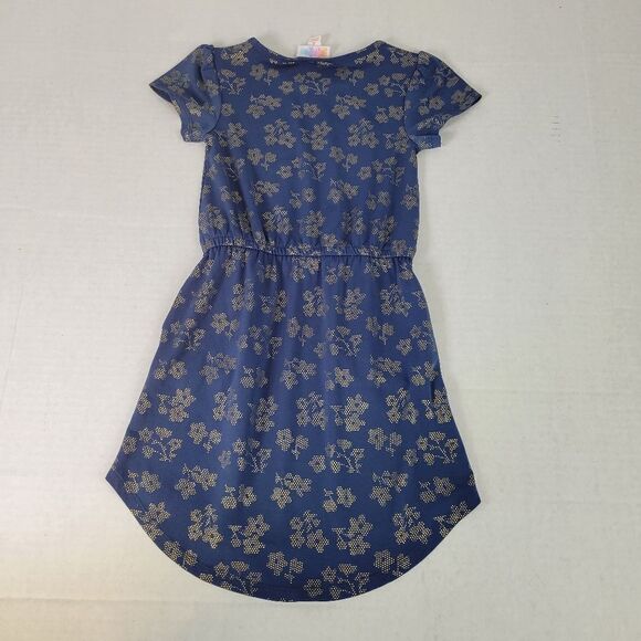 LuLaRoe Navy Blue with Gold Floral Print Blouson Dress Size 4 - Picture 4 of 6